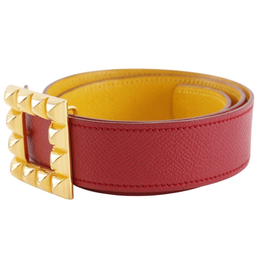 Hermes Medallion Reversible Vintage Leather Red Yellow Belt
