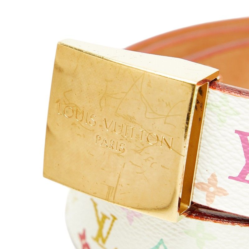 Louis Vuitton Monogram Multicolor Ceinture Carre 80 32 White Gold Leather Belt
