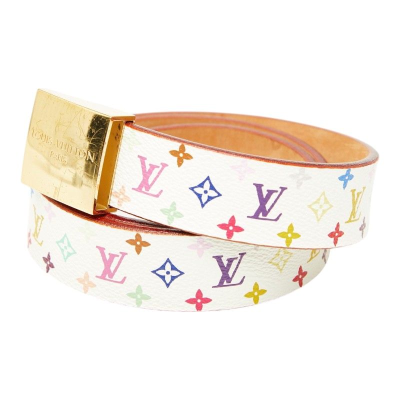 Louis Vuitton Monogram Multicolor Ceinture Carre 80 32 White Gold Leather Belt