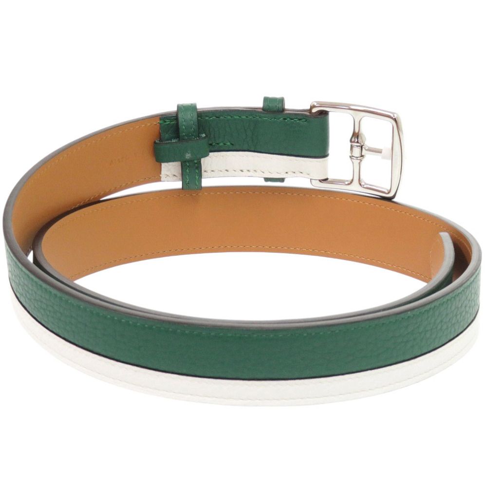 Hermes Etriviere Leather Bicolor Green White Silver Belt