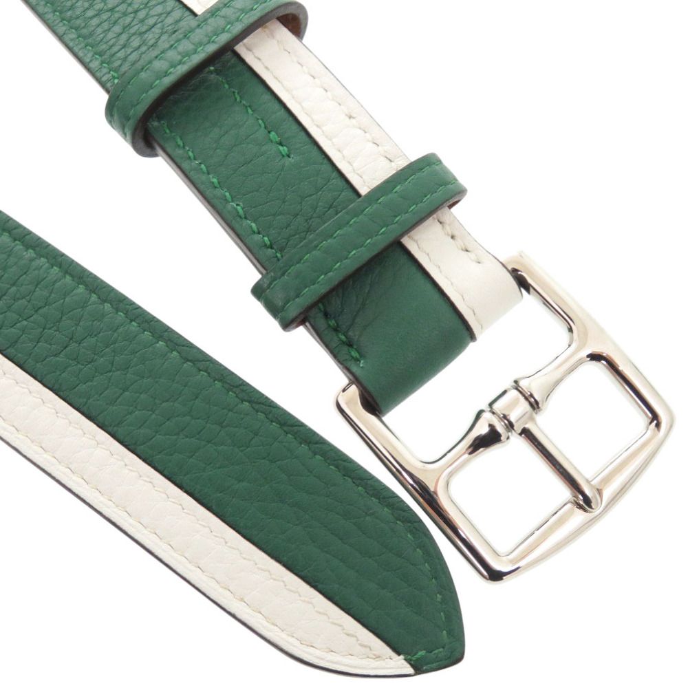 Hermes Etriviere Leather Bicolor Green White Silver Belt