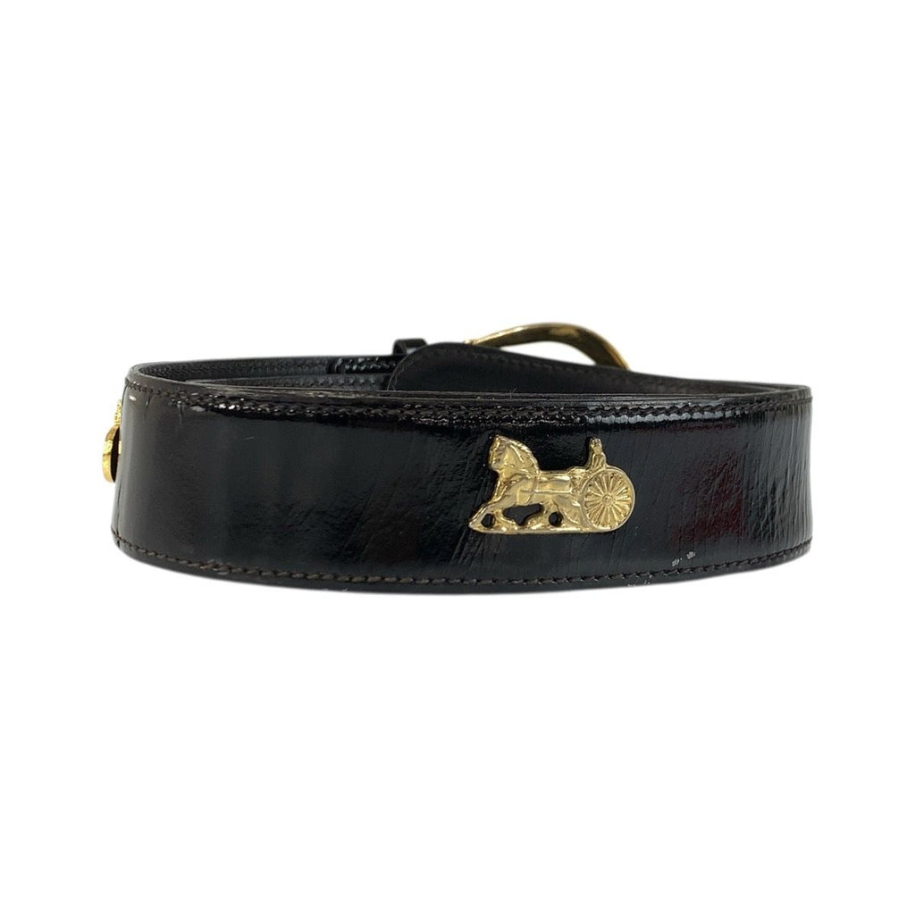 Celine Vintage Carriage 70 Black Gold Patent Leather Belt