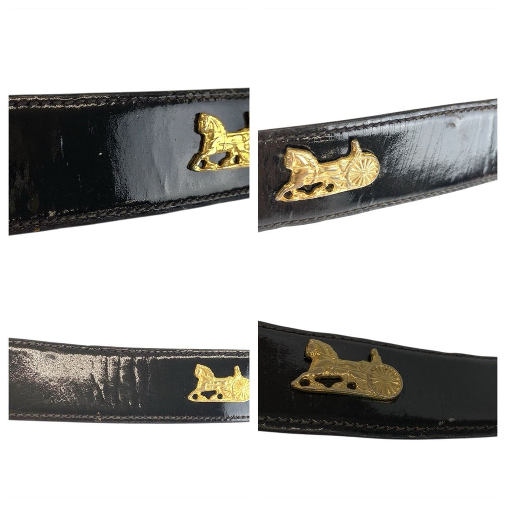 Celine Vintage Carriage 70 Black Gold Patent Leather Belt