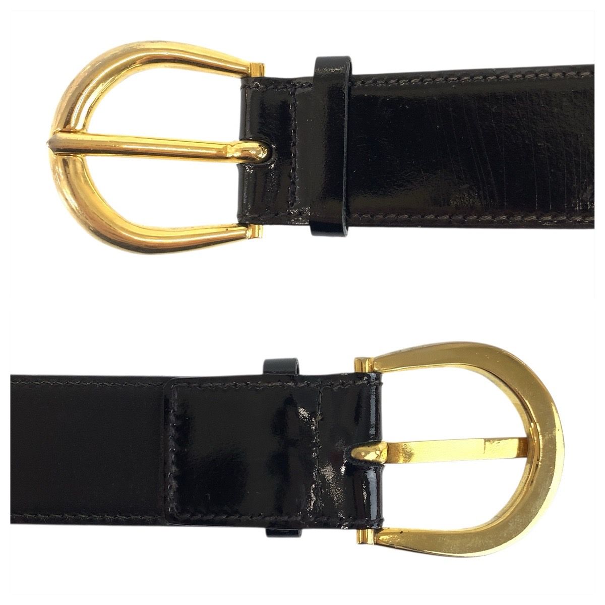Celine Vintage Carriage 70 Black Gold Patent Leather Belt