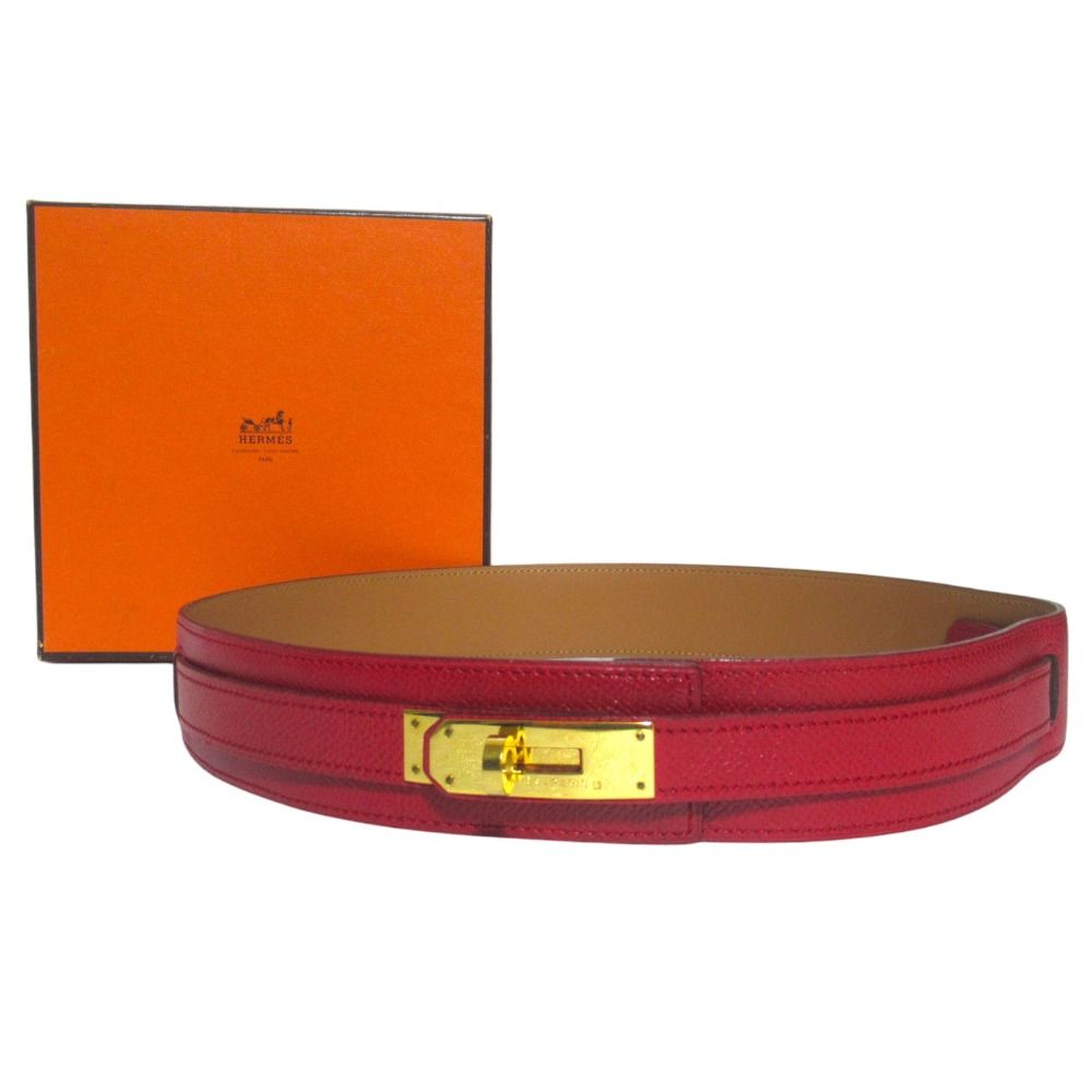 Hermes Kelly Leather Belt 70 Red Gold