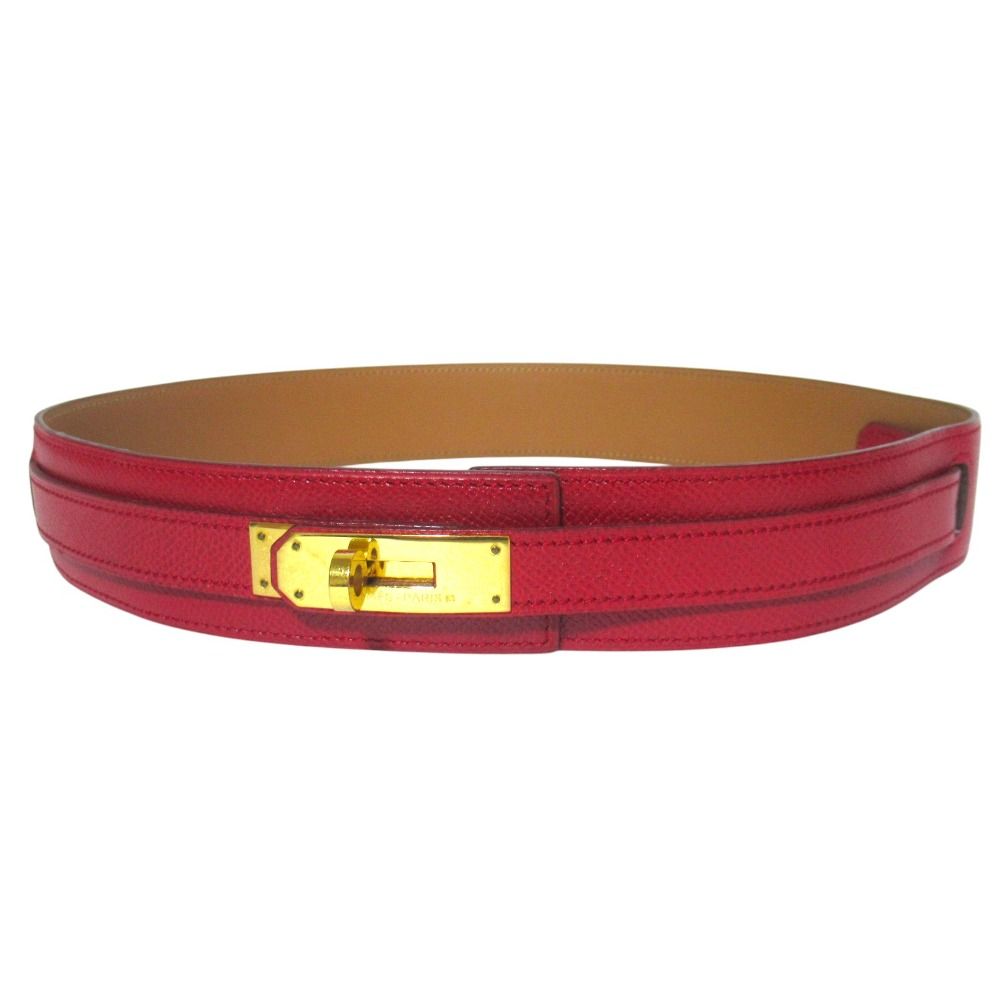 Hermes Kelly Leather Belt 70 Red Gold