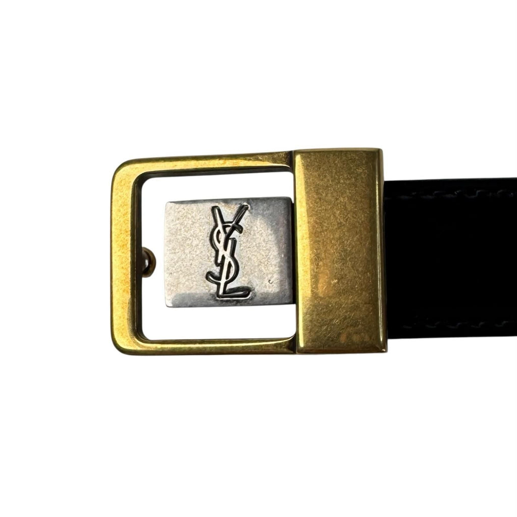 Saint Laurent YSL Yves Push Pin Buckle Belt 100 Shiny Leather