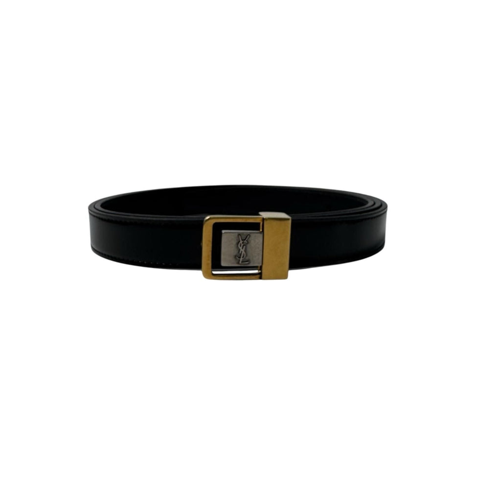 Saint Laurent YSL Yves Push Pin Buckle Belt 100 Shiny Leather