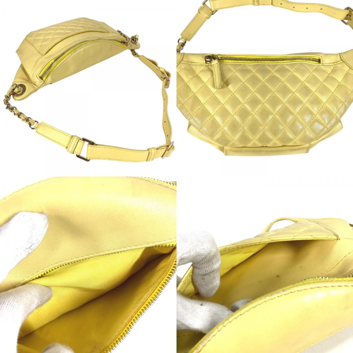 Chanel Belt Bag CC Logo Leather Yellow