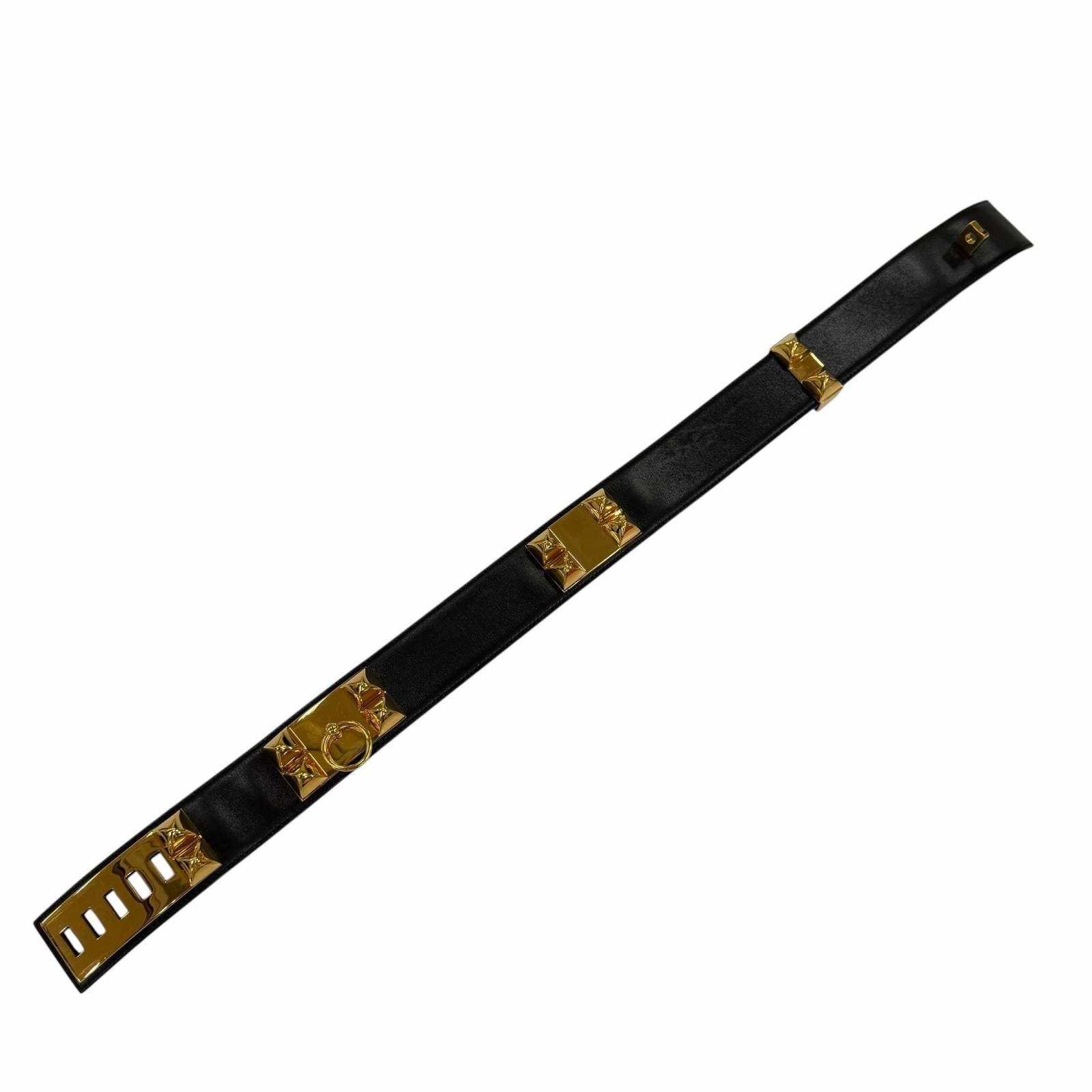 Hermes Vintage Collier de Chien 50 Gold Leather Belt Black 65