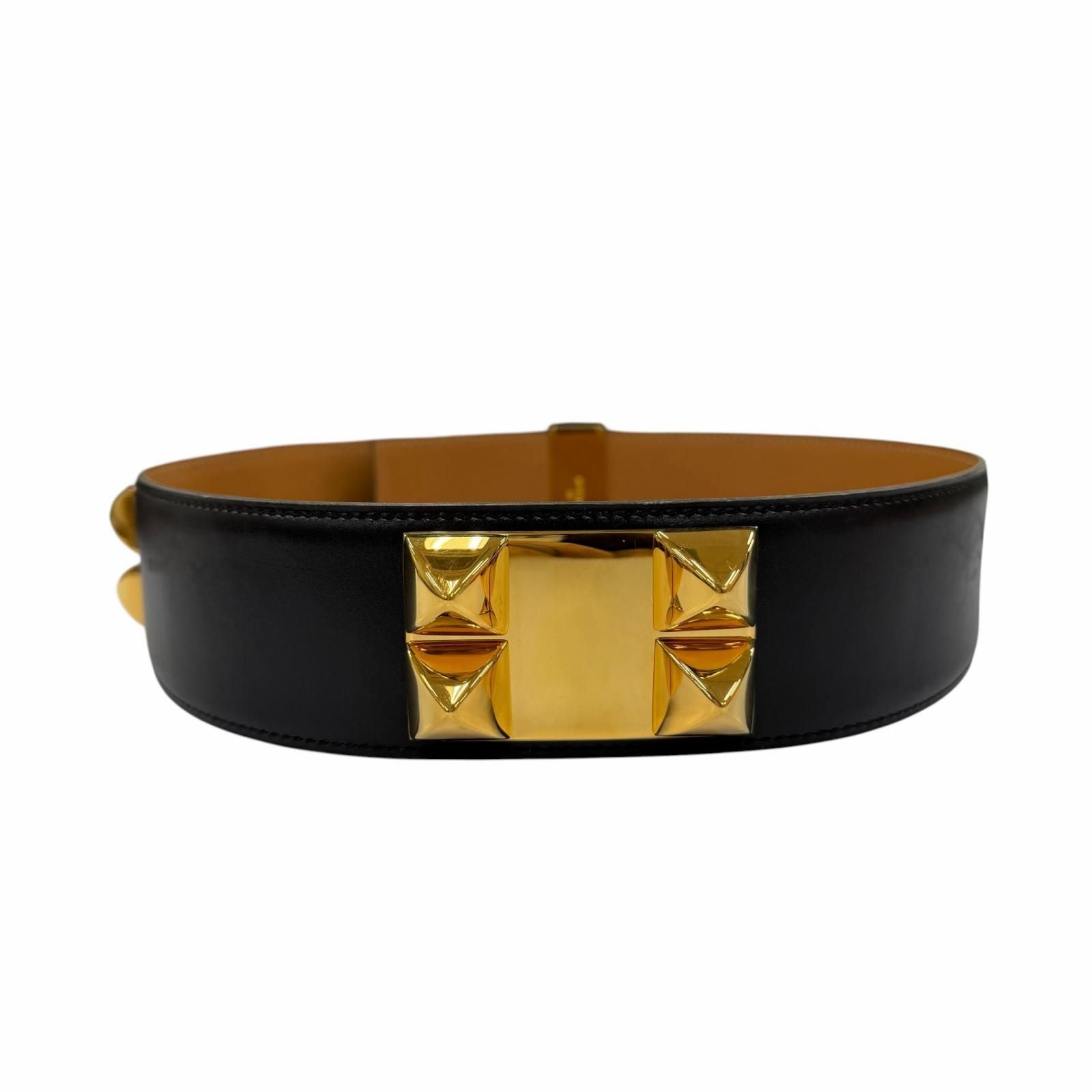 Hermes Vintage Collier de Chien 50 Gold Leather Belt Black 65