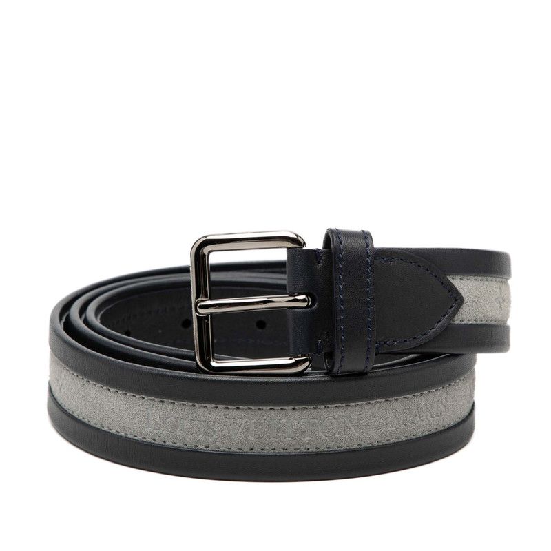Louis Vuitton 100 40 Navy Gray Leather Suede Belt
