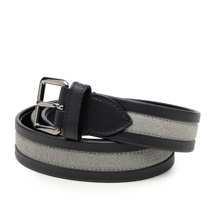 Louis Vuitton 100 40 Navy Gray Leather Suede Belt