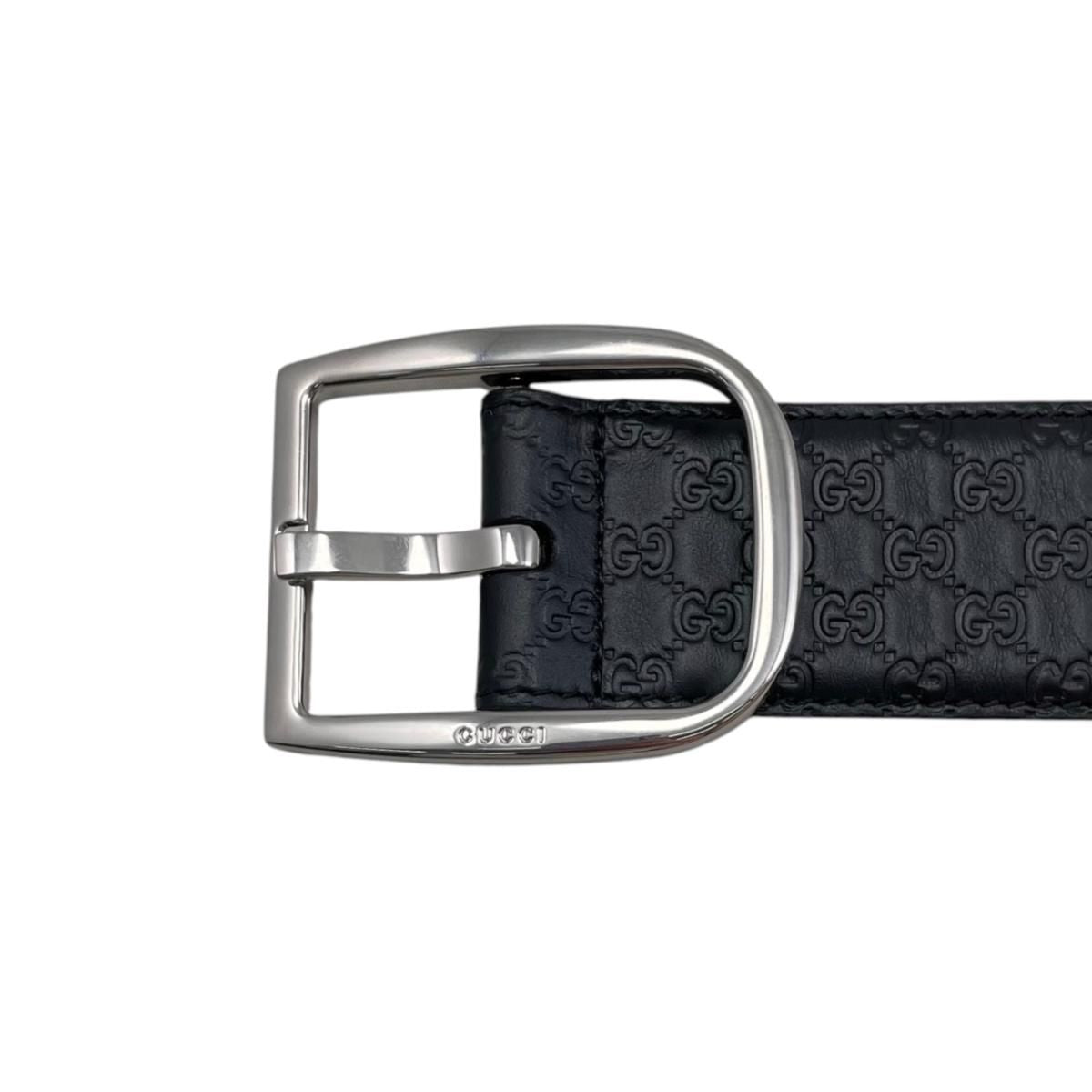 Gucci Belt Micro Guccissima Leather Logo Black Silver