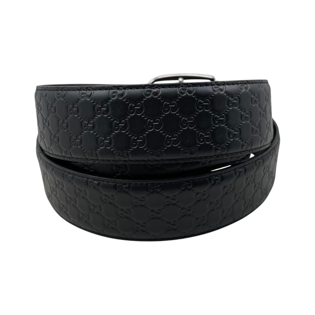 Gucci Belt Micro Guccissima Leather Logo Black Silver