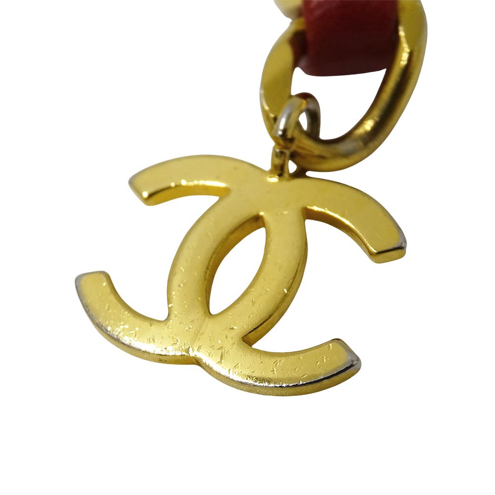 Chanel Belt Chain Leather Red Gold CC Logo