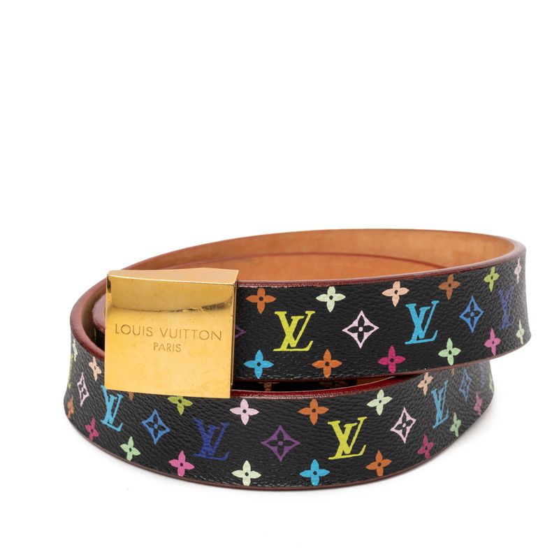 Louis Vuitton Monogram Multicolor Ceinture Carre 80 32 Black Leather Belt
