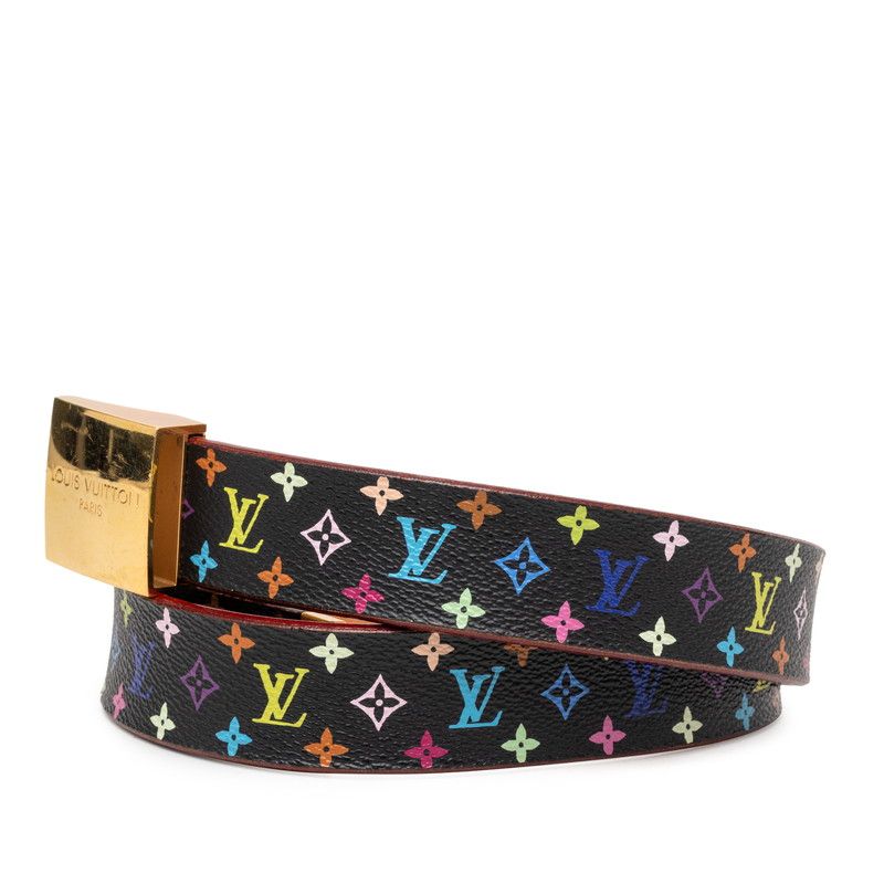 Louis Vuitton Monogram Multicolor Ceinture Carre 80 32 Black Leather Belt