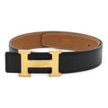 Hermes Belt Buckle Reversible Box Calf Leather Black Light Brown Gold 62