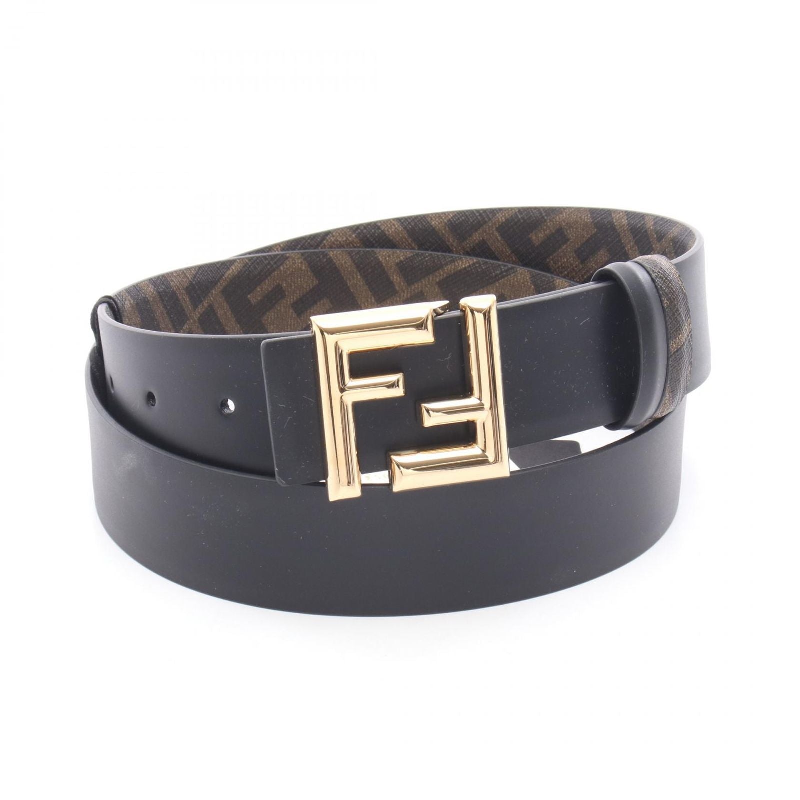 Fendi Belt Round FF Reversible Black Leather