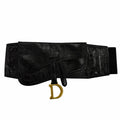 Dior Vintage Logo Saddle Leather Belt Black Gold