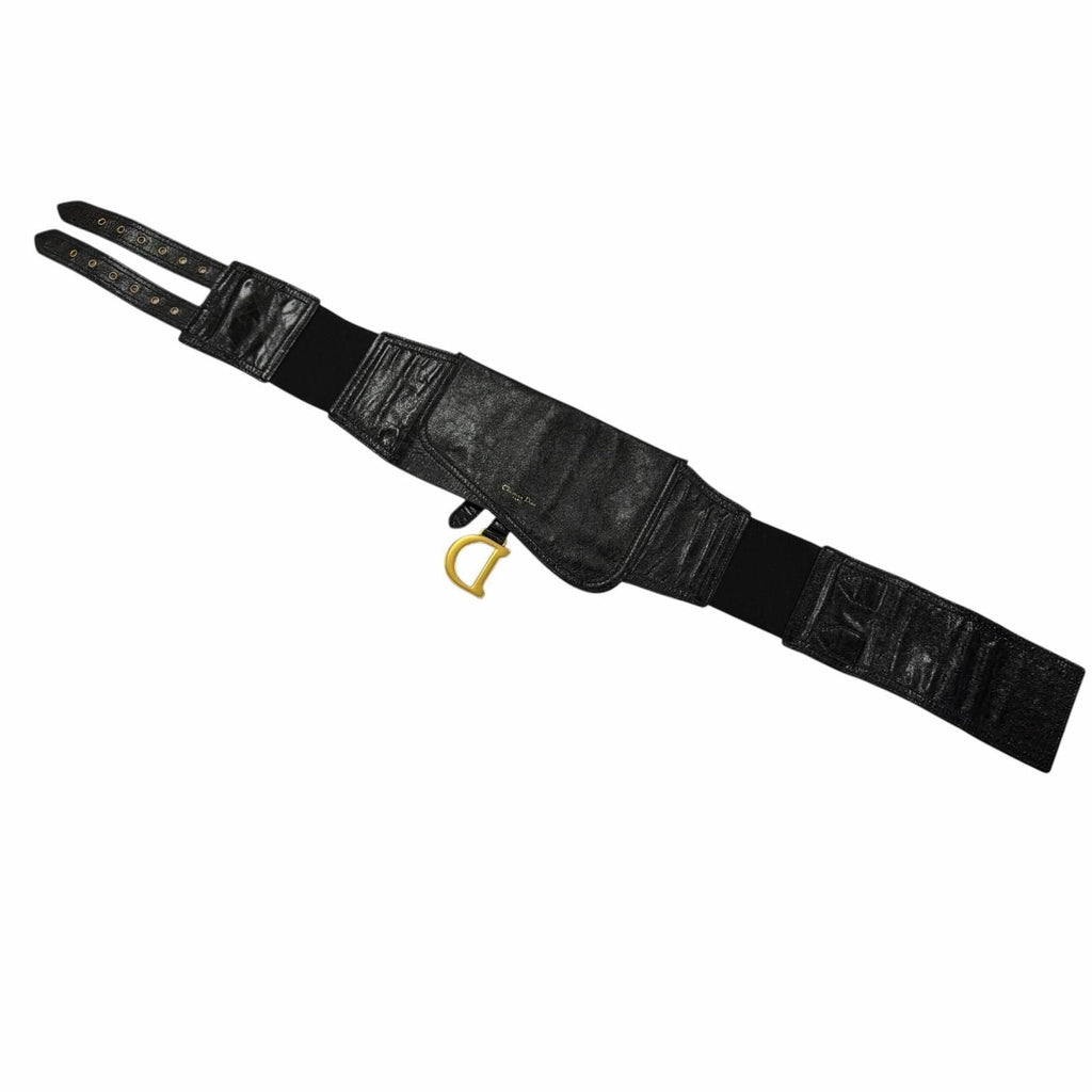 Dior Vintage Logo Saddle Leather Belt Black Gold