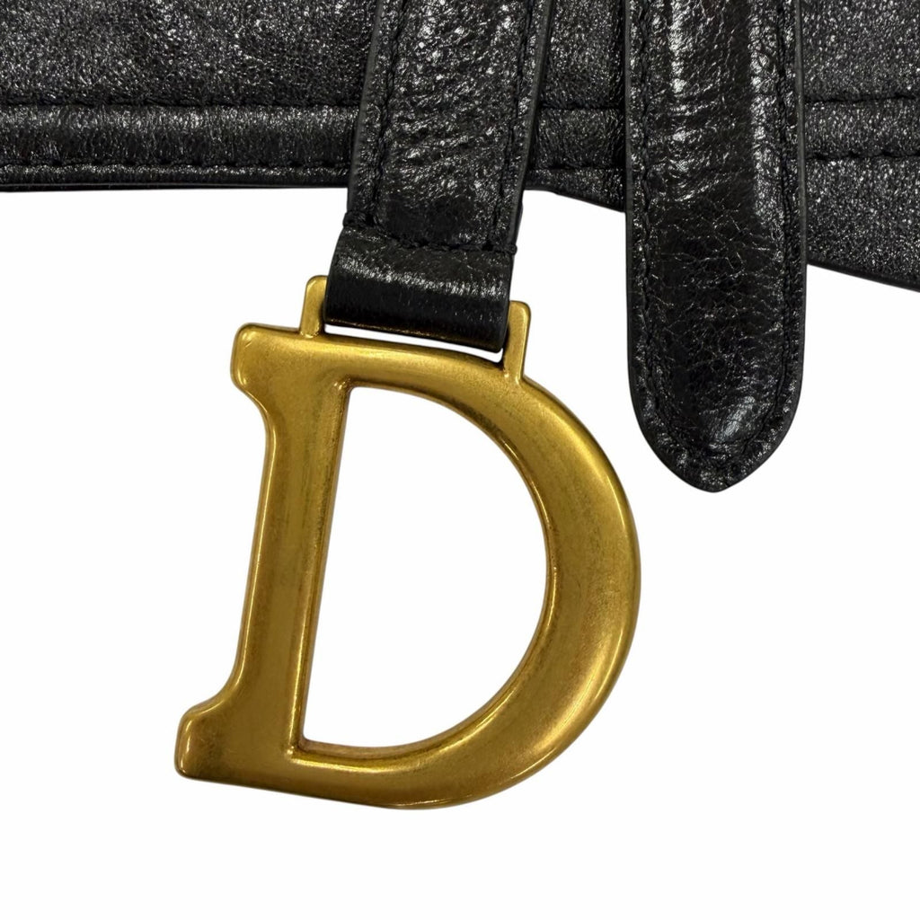 Dior Vintage Logo Saddle Leather Belt Black Gold