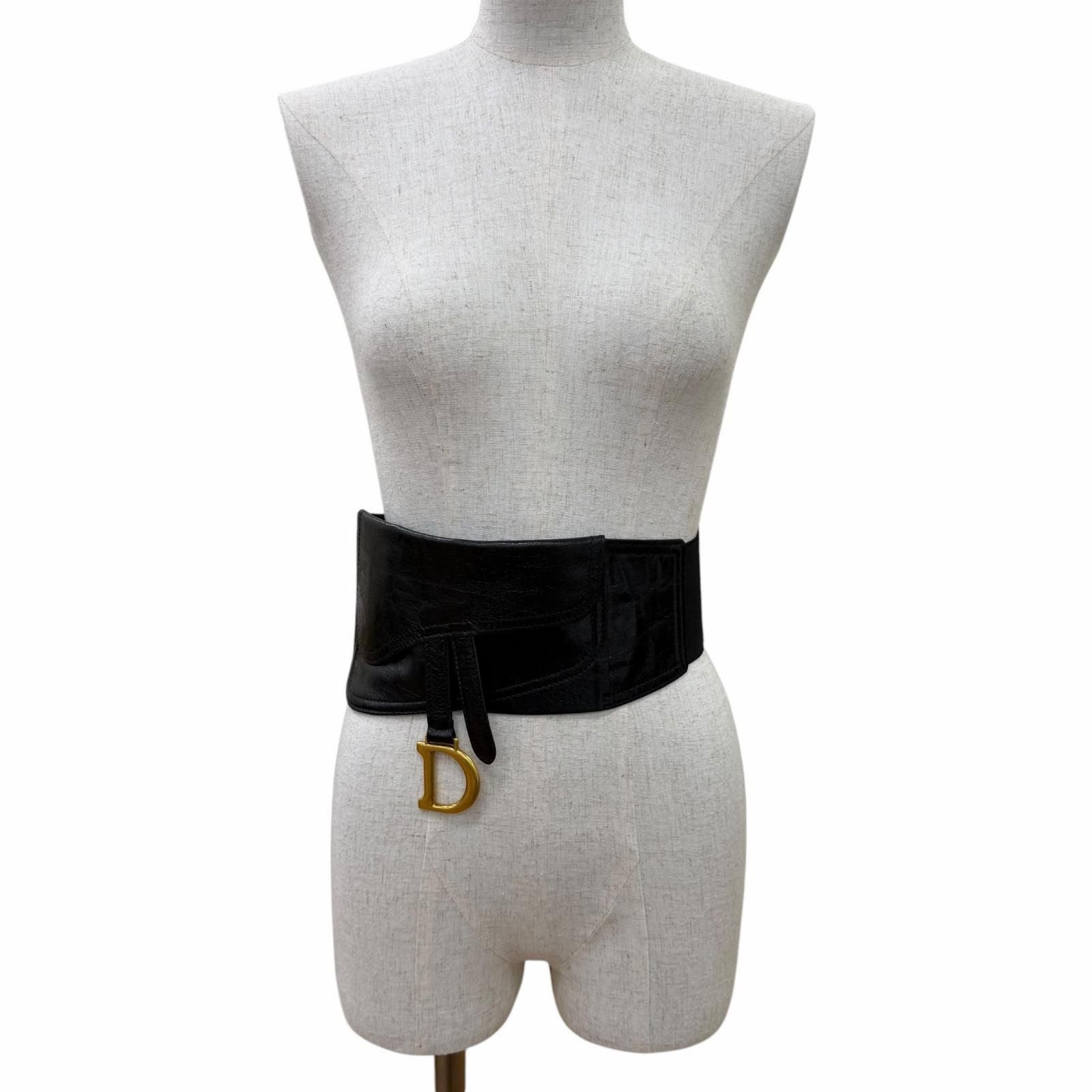 Dior Vintage Logo Saddle Leather Belt Black Gold