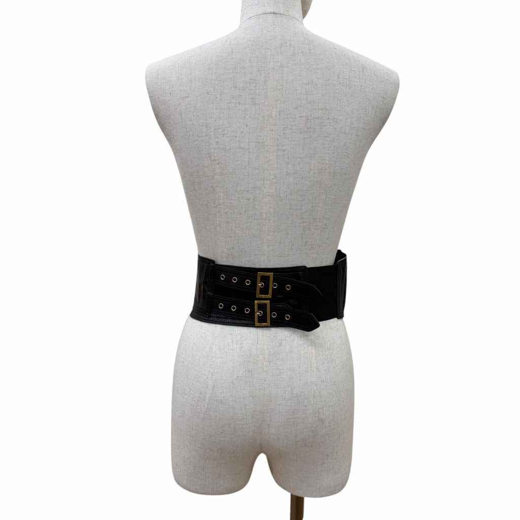 Dior Vintage Logo Saddle Leather Belt Black Gold