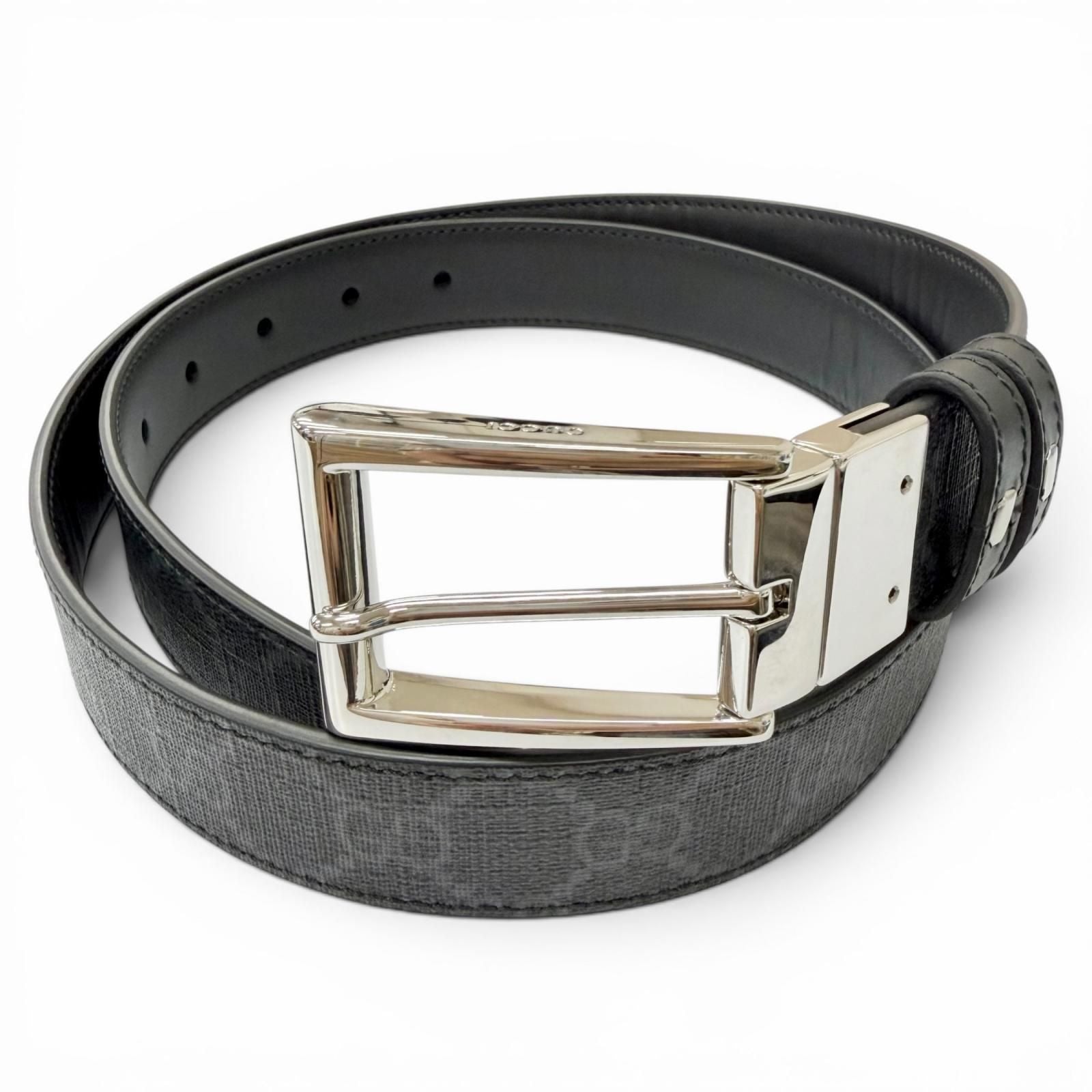 Gucci Leather GG Supreme Canvas Square Buckle Reversible Belt Black 90 36