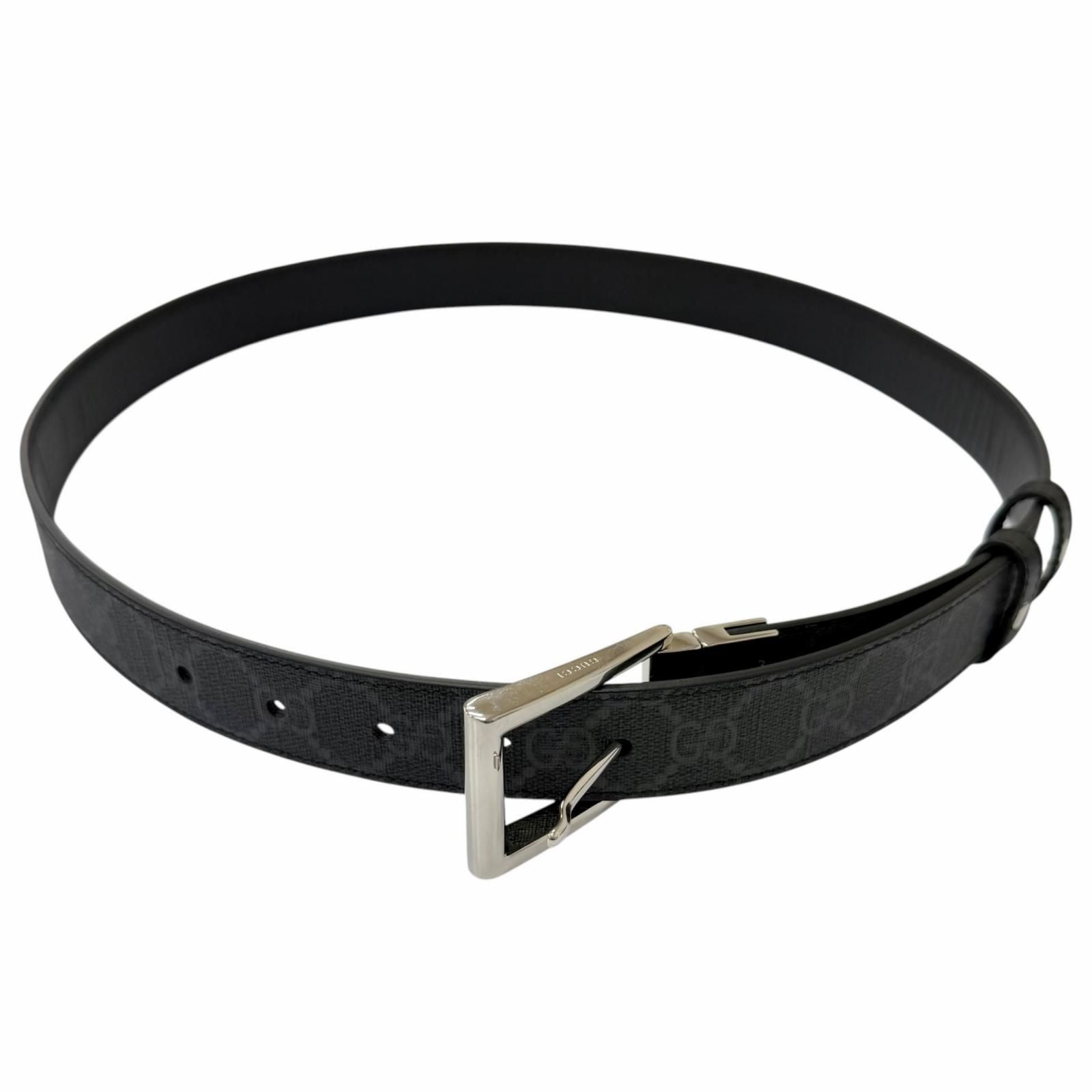 Gucci Leather GG Supreme Canvas Square Buckle Reversible Belt Black 90 36