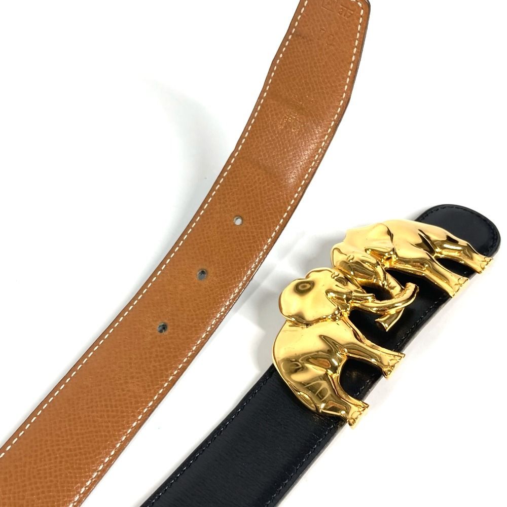 Hermes Belt Elephant Logo Leather Black