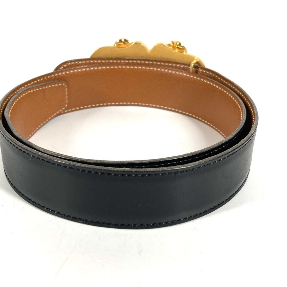 Hermes Belt Elephant Logo Leather Black