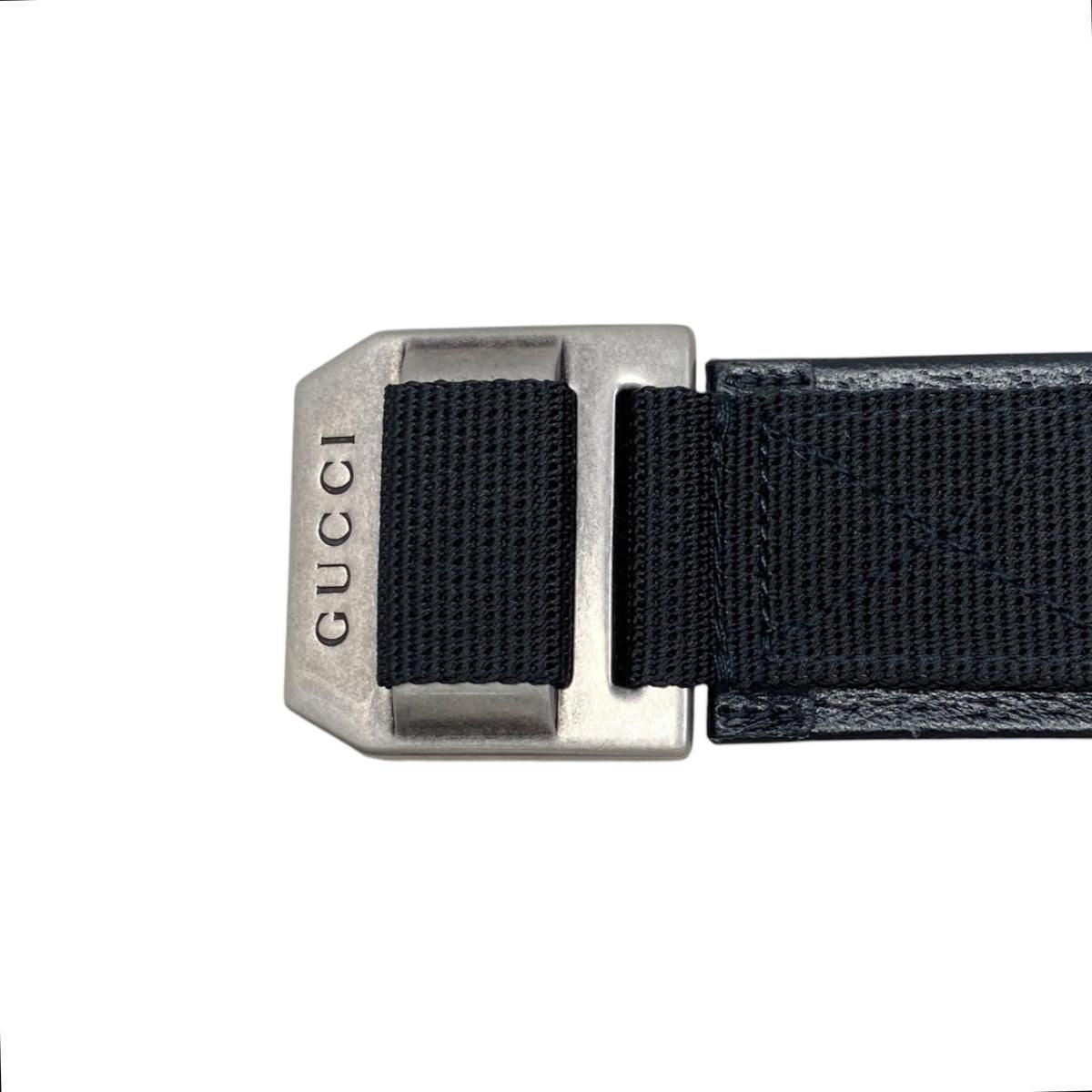 Gucci Belt Jumbo GG Nylon Leather Black Silver