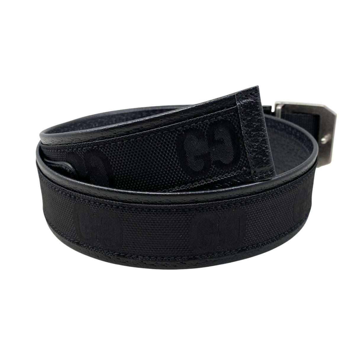 Gucci Belt Jumbo GG Nylon Leather Black Silver