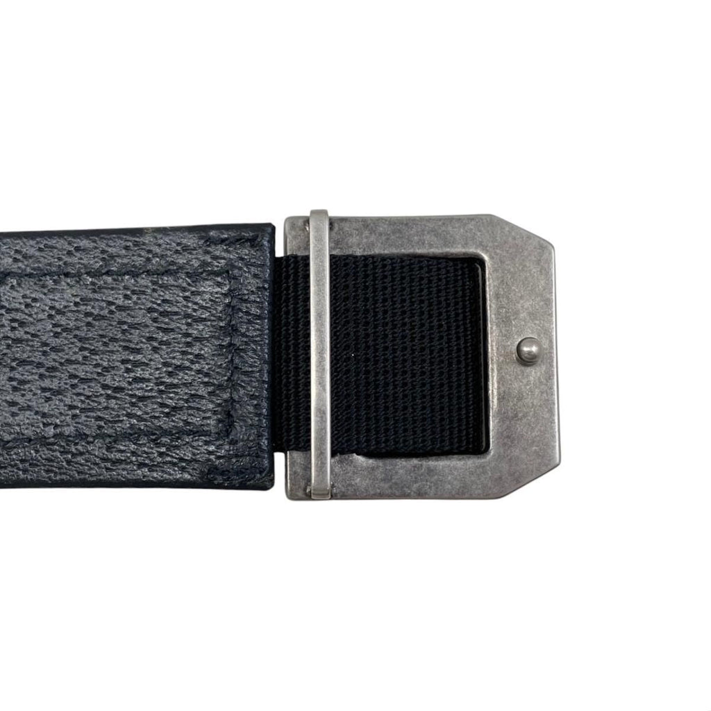 Gucci Belt Jumbo GG Nylon Leather Black Silver