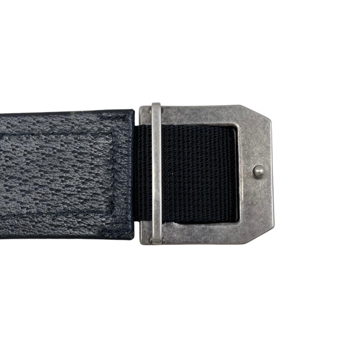 Gucci Belt Jumbo GG Nylon Leather Black Silver