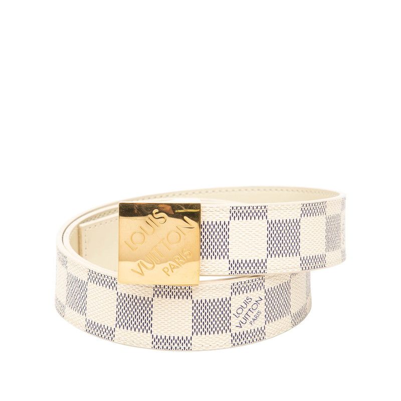 Louis Vuitton Damier Azur Ceinture Carre Belt 85 34 White Leather