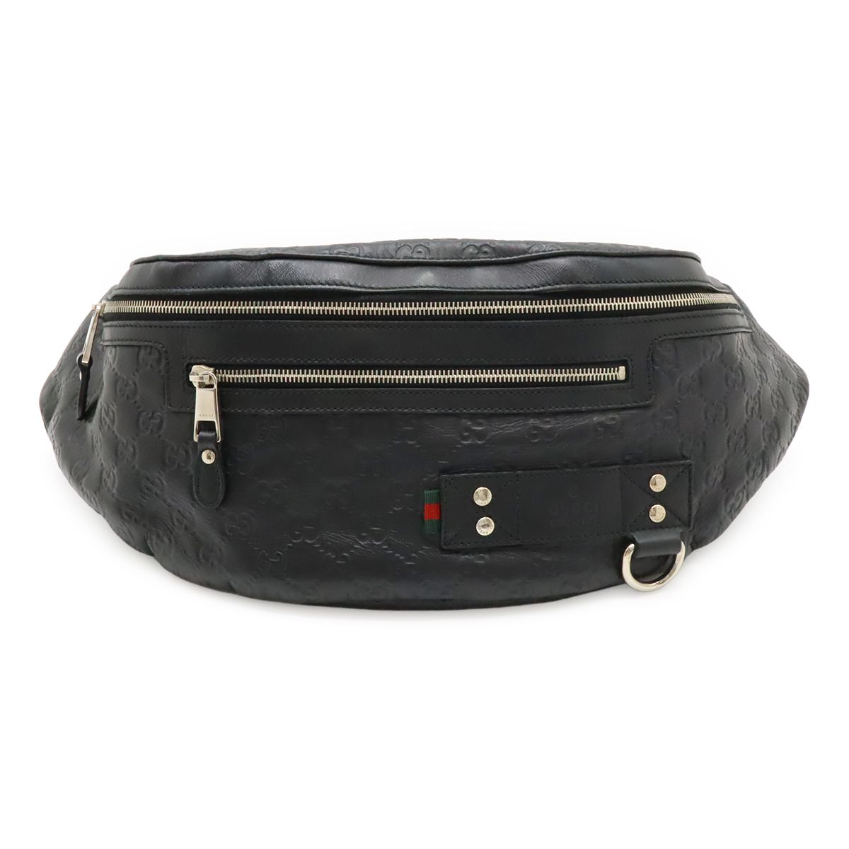 Gucci Guccissima Belt Bag Waist Pouch Hip Rubber Coating Leather Black Silver