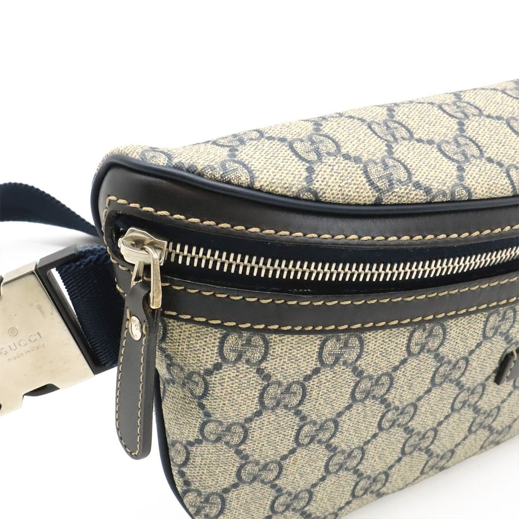 Gucci GG Supreme Belt Bag Waist Pouch Hip Leather Navy