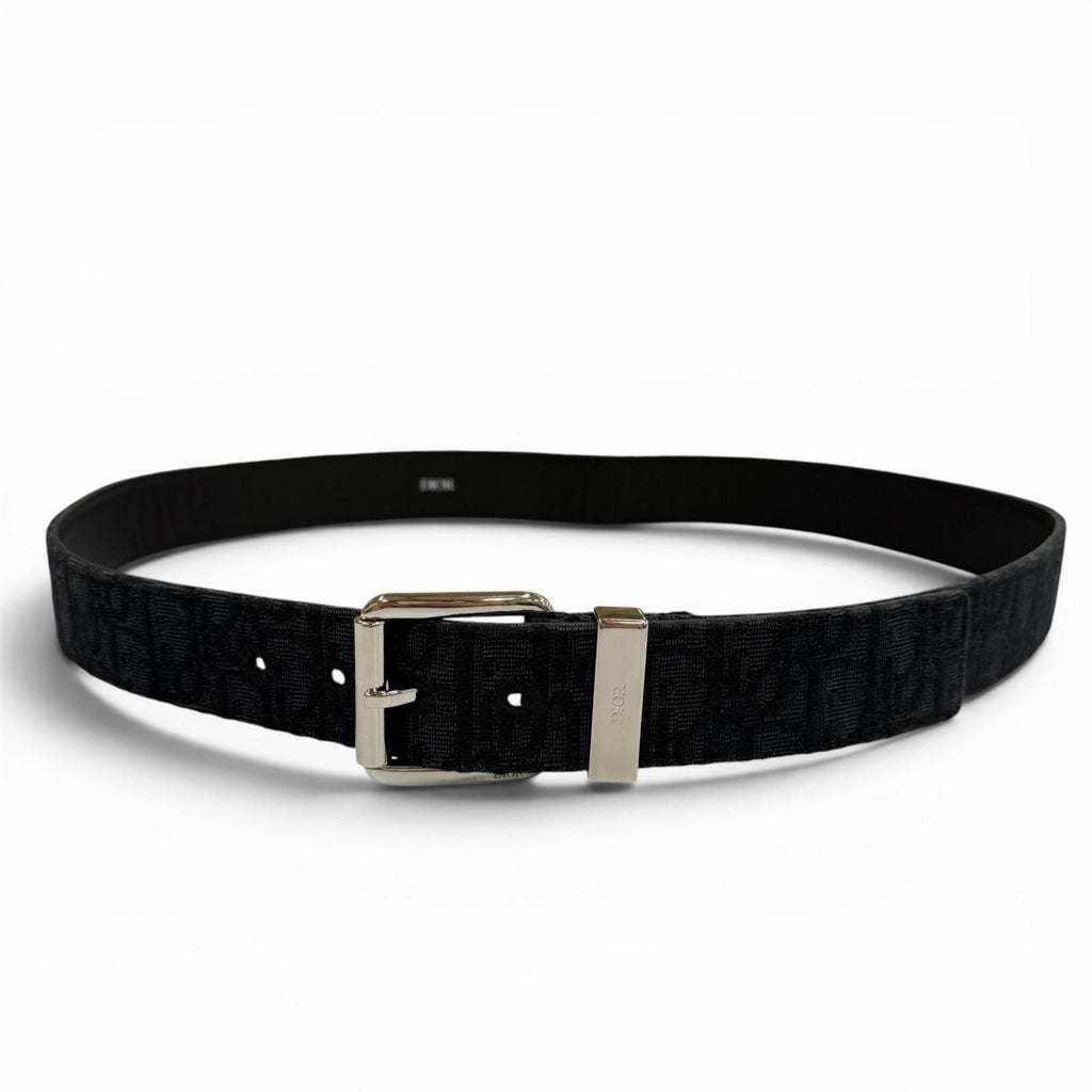 Dior Homme Canvas Leather Oblique Pin Buckle Belt Black Silver