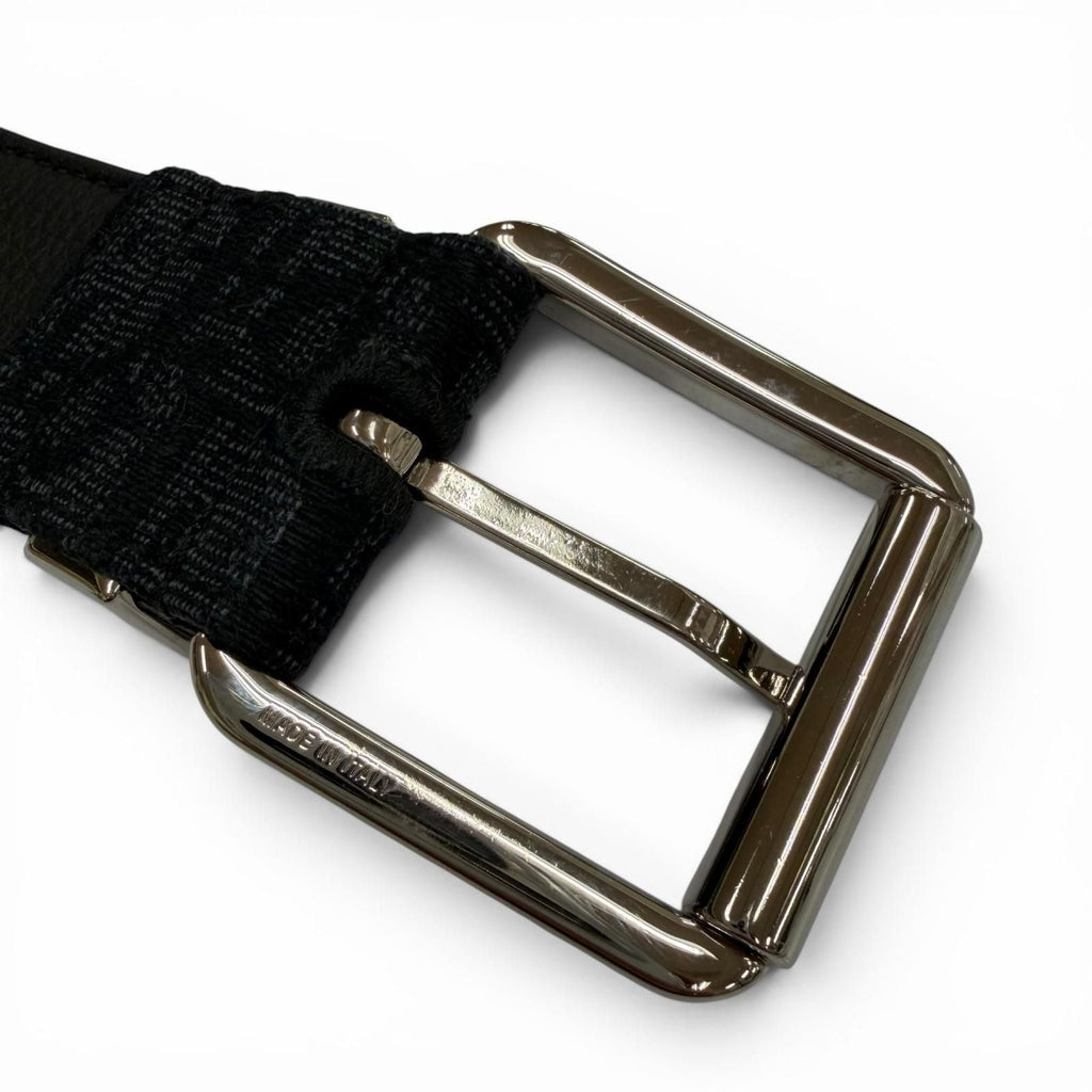 Dior Homme Canvas Leather Oblique Pin Buckle Belt Black Silver