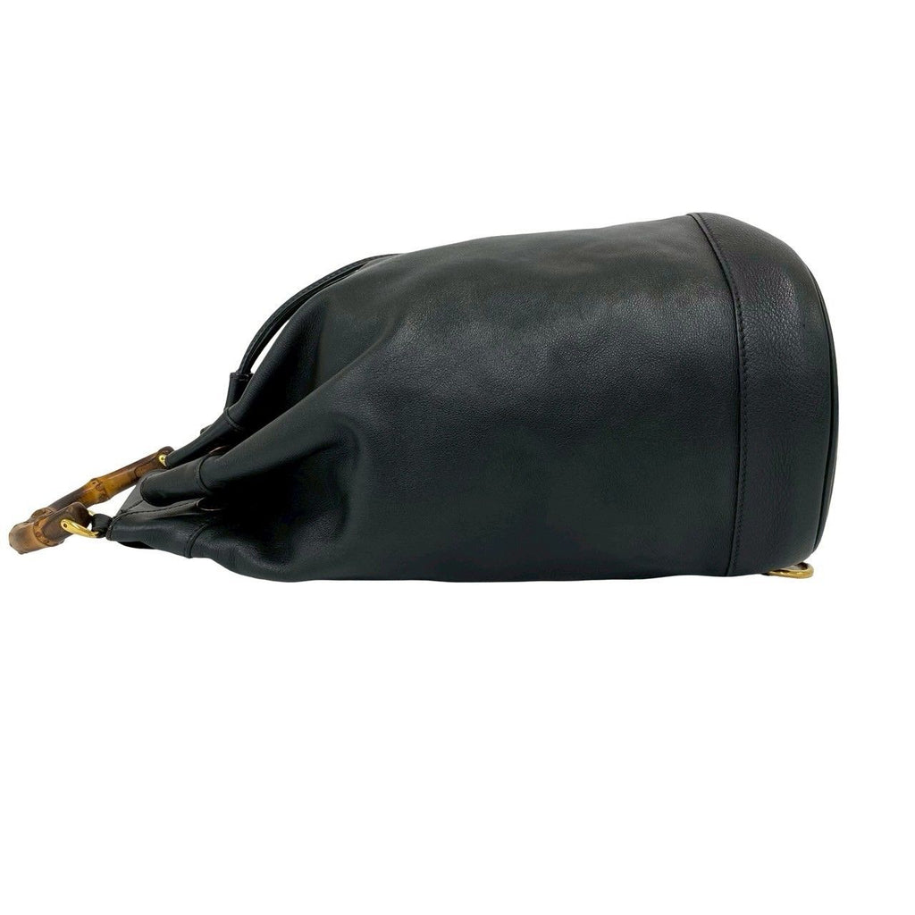 Gucci Vintage Bamb Leather Drawstring Belt Bag Black