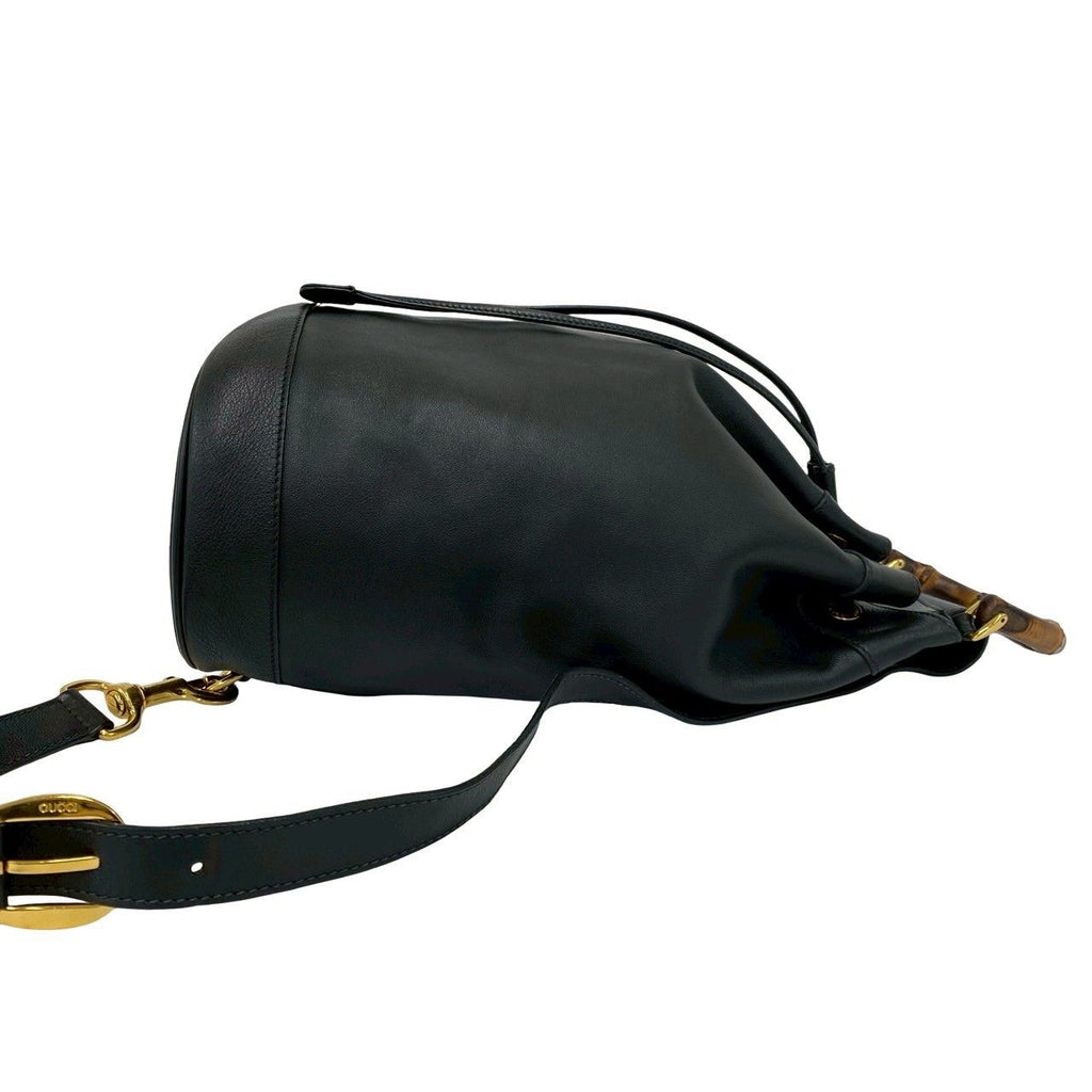Gucci Vintage Bamb Leather Drawstring Belt Bag Black