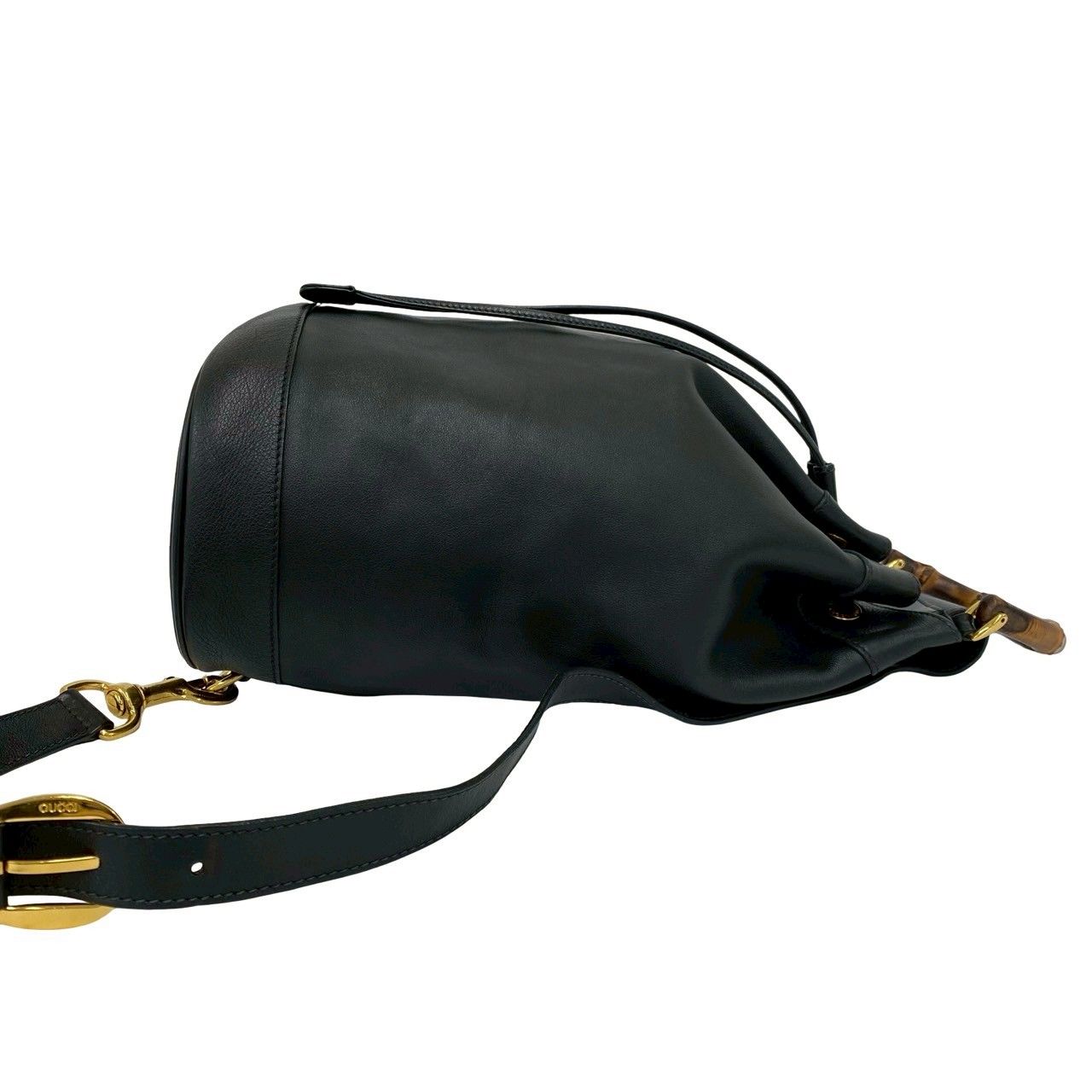Gucci Vintage Bamb Leather Drawstring Belt Bag Black