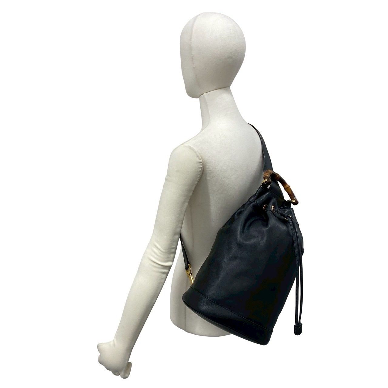 Gucci Vintage Bamb Leather Drawstring Belt Bag Black