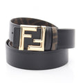 Fendi Belt Round FF Zucca Reversible Black Brown Leather