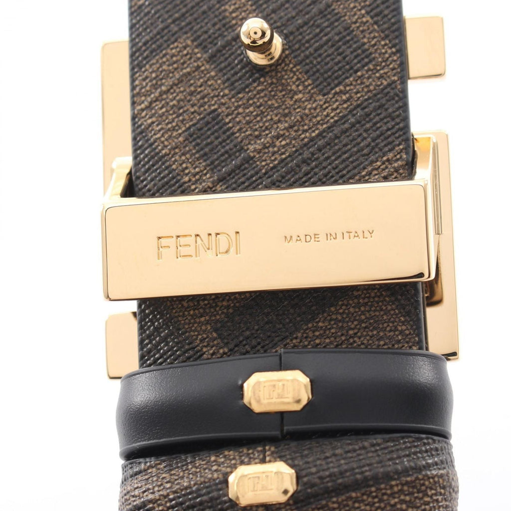 Fendi Belt Round FF Zucca Reversible Black Brown Leather
