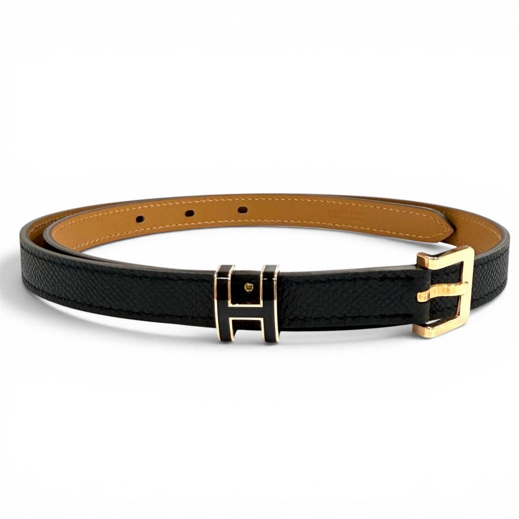 Hermes Pop 15 Black Veau Epsom Golden Rose Belt 75