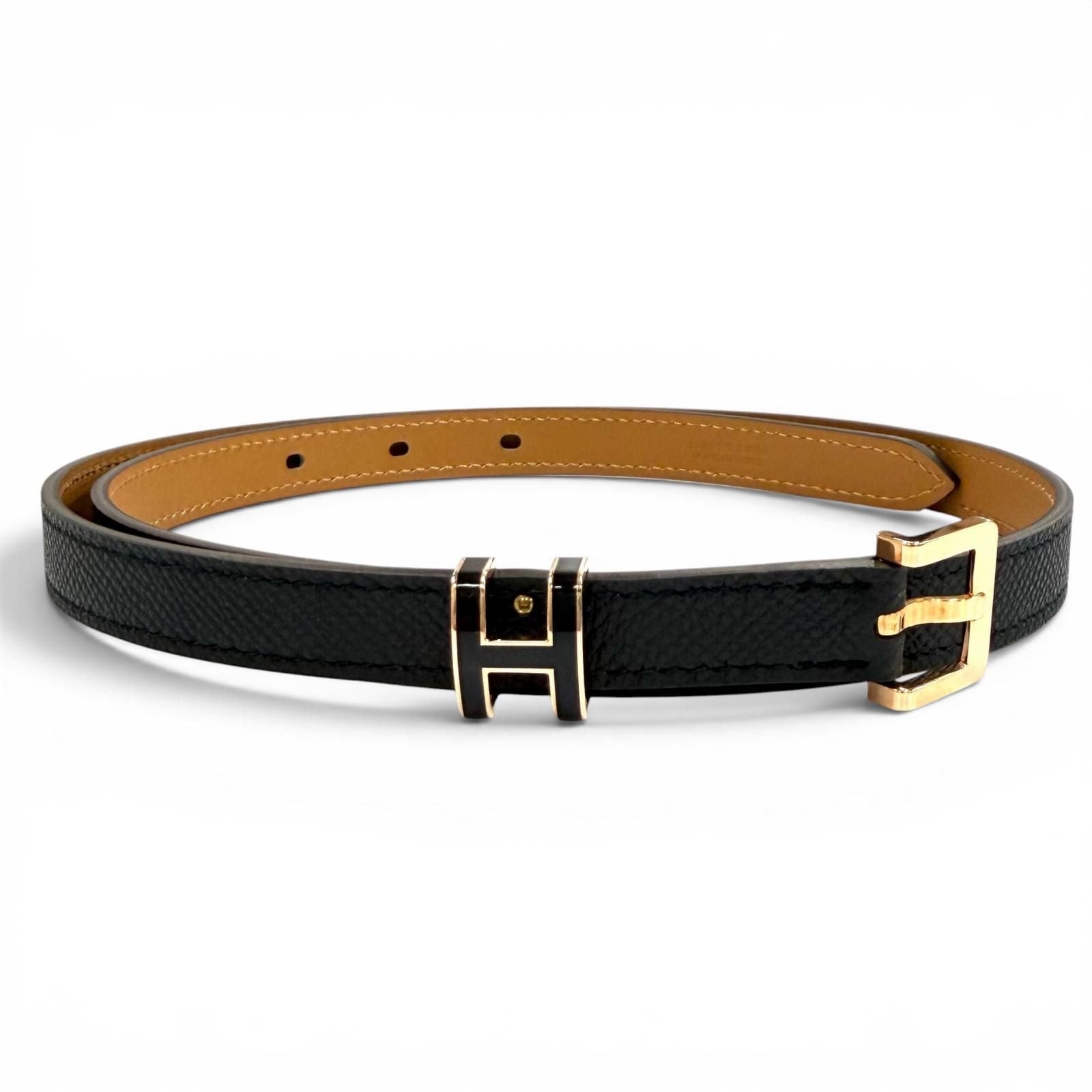 Hermes Pop 15 Black Veau Epsom Golden Rose Belt 75